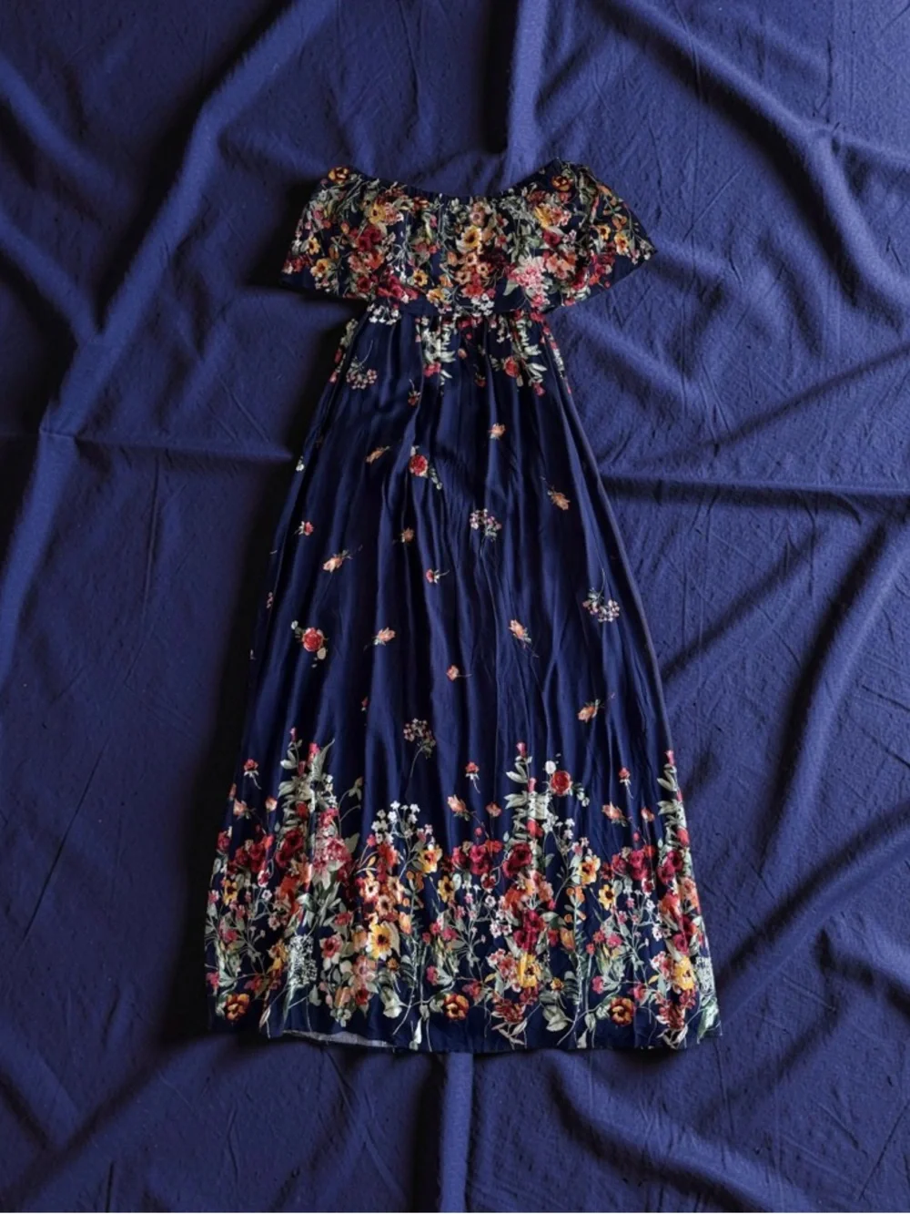 Navy Floral Off-Shoulder Maxi Dress - Picture 3 of 3